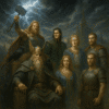 Principais deuses da mitologia nórdica reunidos em Asgard.