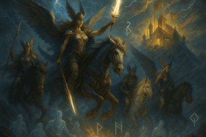 Valquírias conduzindo guerreiros caídos ao Valhala na mitologia nórdica